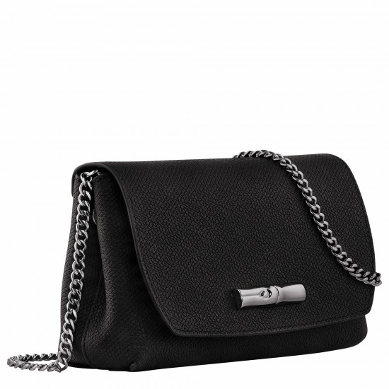 Women Longchamp Roseau Clutch Black Leather