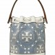 Women Tory Burch Mini T Monogram Denim Bucket Bag