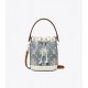 Women Tory Burch Mini T Monogram Denim Bucket Bag Pearl Blue